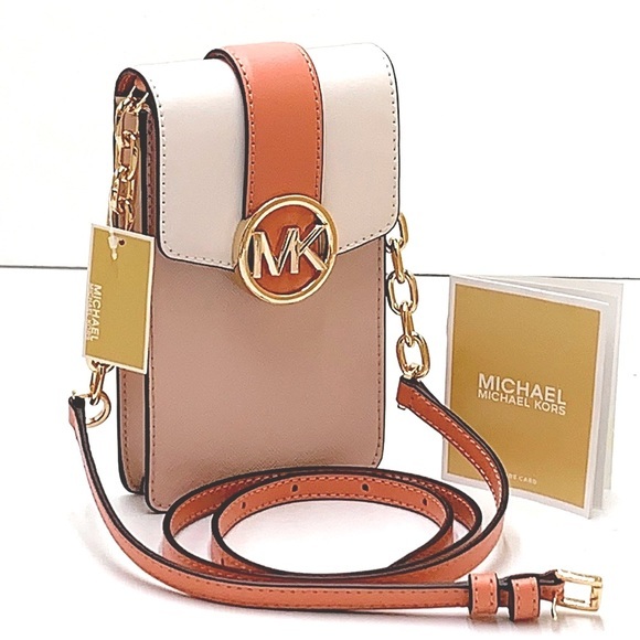 MICHAEL KORS Carmen Small Color-Block  Phone Crossbody Bag POWDER BLUSH MULTI - Picture 1 of 16